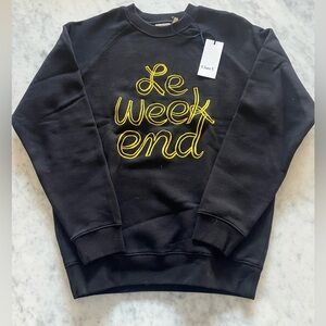 NWT Clare V. Sweatshirt in Black w/ Marigold Embroidered Le Weekend XS